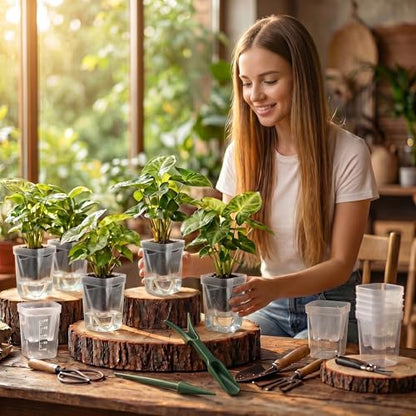 12 Pack 2.5 Inch Self Watering Pots for Indoor Plants, Clear Plastic Propagation Cups with Wick and Plant Labels for African Violets, Semi Hydro Pots,Small Seed Starter Cups, Bottom Watering Planters