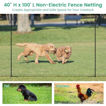 Non Electric Fence Netting 40" x100' Poultry Fence with Double Spiked Post - size: 40in x 100ft