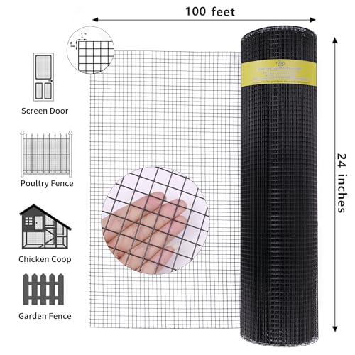 Black 16 Gauge Vinyl Coated Hardware Cloth, 1 inch, 24 in x 100 ft - size: 1 inch 24in x 100ft