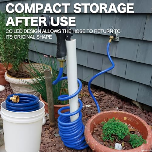 15FT Blue EVA Coil Garden Hose with Metal Fittings - color: Blue, size: 15 feet