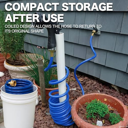 15FT Blue EVA Coil Garden Hose with Metal Fittings - color: Blue, size: 15 feet
