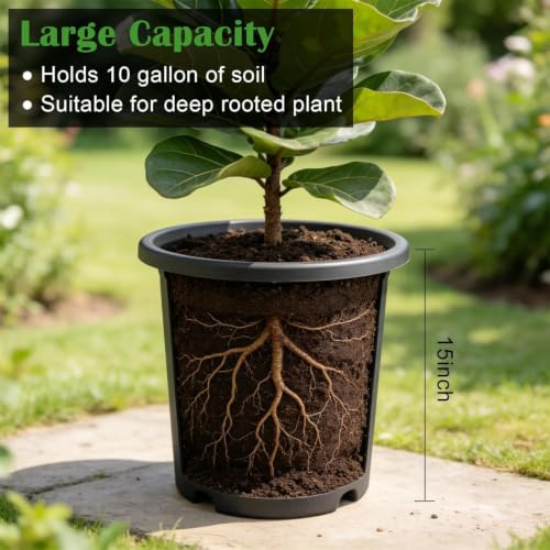 4 Pack 16 inch Thickened & Deep Planters for Outdoor Plants, 15"Tall Pots - color: Dark Gray