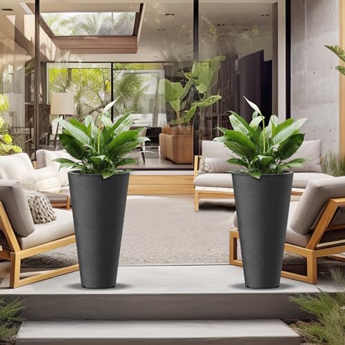 Kante Set of 2 Black Plastic Round Planters 29" Tall Home & Outdoor - color: Black, size: 29" H