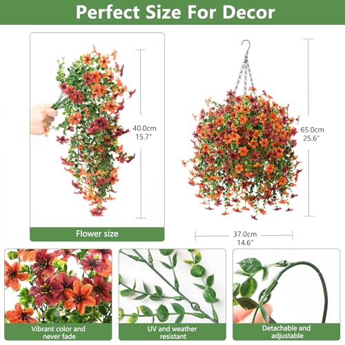 IINQCMY Artificial Flowers Fall Hanging Baskets Outdoors Fake Mums - color: Orange Brown