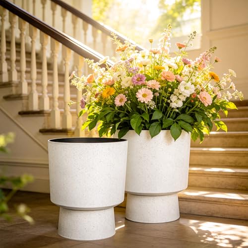 2-Pack 16.75" White Terrazzo Urn Planters with Detachable Bases - color: 16.8"h-sand White