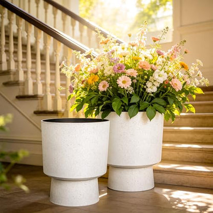 2-Pack 16.75" White Terrazzo Urn Planters with Detachable Bases - color: 16.8"h-sand White