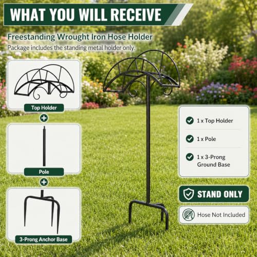 Freestanding Garden Hose Holder Stand – Heavy Duty Hose Hanger Stand, Outdoor Hose Organizer, Water Hose Stand Rack, Hose Butler Storage for Yard Lawn Garden（black） - size: 44in