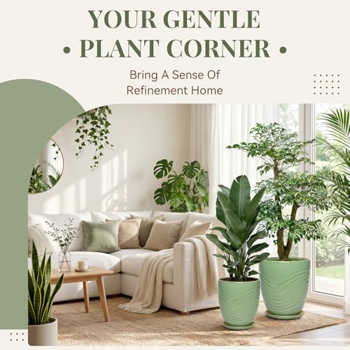11.8 Inch Modern Ceramic Plant Pot with Saucer, Flower Pot with Drainage Hole Mesh Net,Indoor Outdoor Planter (Crackle-Green) - color: Crackle-green, size: 11.8 Inch