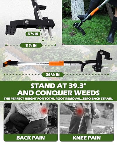 Stand Up Weed Puller Tool with Telescopic Hand Saw - 3-in-1 Long Handle Weed Remover Kit for Weeding, Pruning & Protection - 65MN Steel Saw, Rust-Resistant, Easy Storage with Gardening Glove