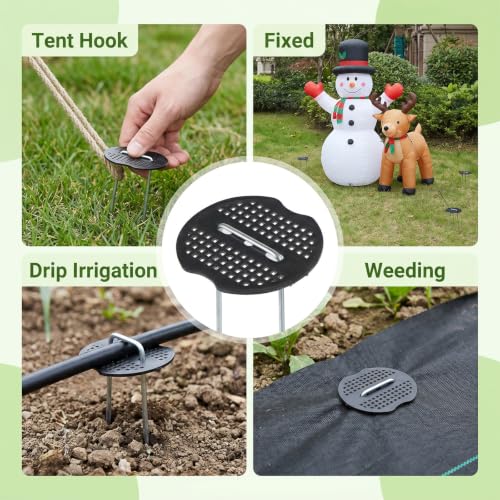 200PCS Garden Stakes Staples 6 inch Landscape Fabric Pins Lawn 100Pcs U Shaped Galvanized Staples Ground Stakes Landscaping Pins with 100Pcs Gasket for Weeds Barrier Plant Cover Decoration