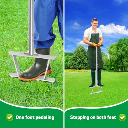 Dual-Function Manual Core Lawn Aerator with 4 Hollow Tine (2026 Upgraded)