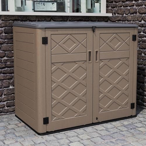 HOMSPARK Storage Shed Weather Resistance, Multi-Purpose Outdoor Storage Cabinet Waterproof, Outdoor Storage Cabinet for Bike, Garbage Cans, Lawnmower, Garden Accessories (coffee, Extra Large-48 cu ft) - color: coffee, size: Extra Large-48 cu ft