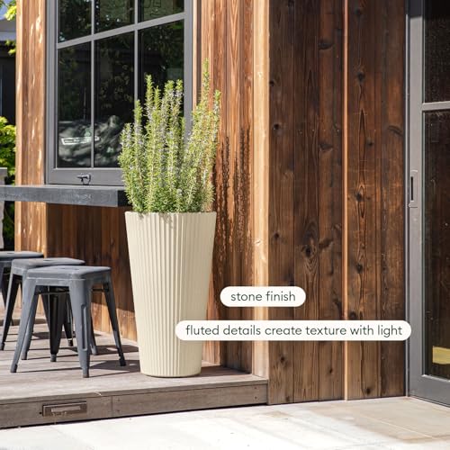 Veradek Demi Series Tall Planter - Tall Tapered Outdoor Planter with Shelf - color: Sand, style: Narrow Groove -2 Pack