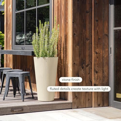 Veradek Demi Series Tall Planter - Tall Tapered Outdoor Planter with Shelf - color: Sand, style: Narrow Groove -2 Pack