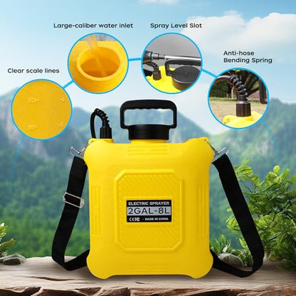 Battery Powered Garden Sprayer 2 Gallon with 2 Pressure Mode, 6 Spray Nozzles, Rechargeable Weed Sprayer Telescopic Wand, Adjustable Strap for Lawn Garden, Blue (Yellow) - color: Yellow