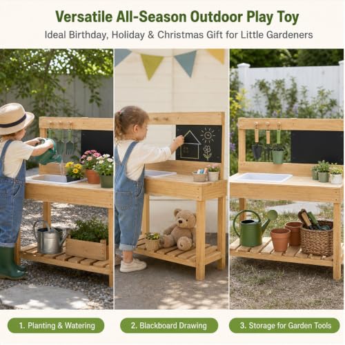 Kids Wooden Potting Bench Mud Kitchen,Children Gardening Table