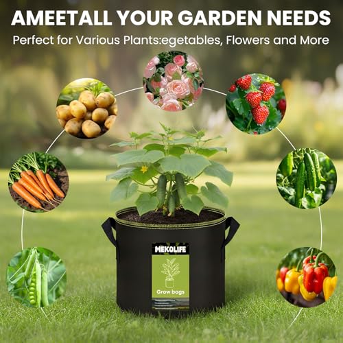 MEKOLIFE 6-Pack 5 Gallon Fabric Grow Bags, Breathable Planters with Handles - size: 6Pack(5 Gallon)