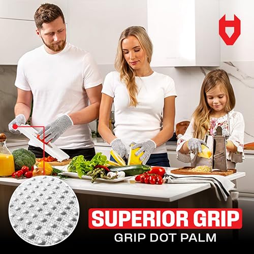 NoCry Cut Resistant Gloves With Grip Dots Palm — Food Grade Cutting Glove - color: Grip Dots (Grey), size: X-Small, style: 3 Pack