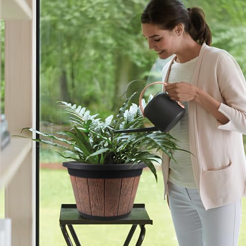 4 Pack 14 inch Plant Pots,Whiskey Barrel Planters with Drainage Holes - size: 14 inch