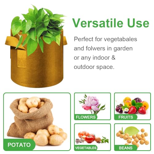 5-Pack 3 Gallon Grow Bags Heavy Duty Thickened Nonwoven Fabric Pots with Handles, Plant Grow Bags for Vegetables/Flower/Plant/Fruits, Brown - color: Brown, size: 3 Gallon