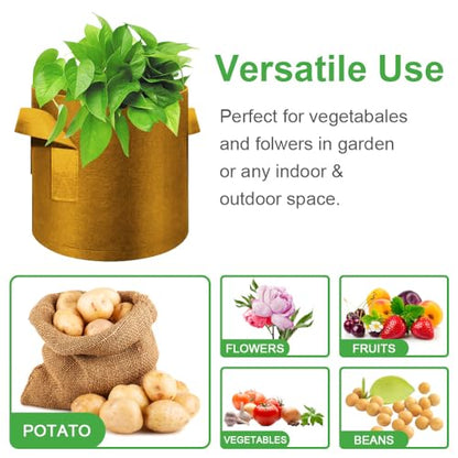 5-Pack 3 Gallon Grow Bags Heavy Duty Thickened Nonwoven Fabric Pots with Handles, Plant Grow Bags for Vegetables/Flower/Plant/Fruits, Brown - color: Brown, size: 3 Gallon