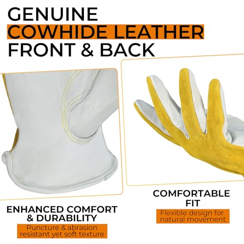 HANDLANDY Leather Gardening Gloves, Leather Work Gloves for Men Women - color: Beige-yellow (1 Pair), size: Small
