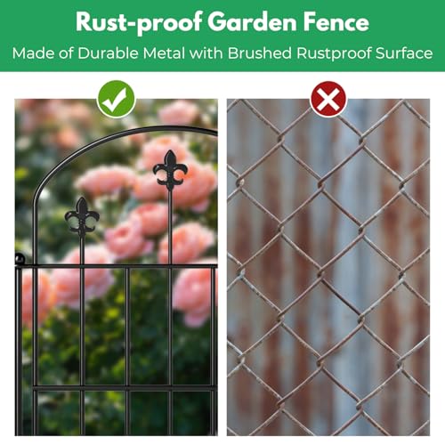 Decorative Garden Fence Border 10 Pack 22in(H) x 28ft(L), Black Rustproof Metal Garden Fencing Animal Barrier for Dogs