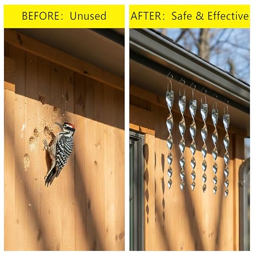 Bird Scare Rods Silver Hanging Plastic Bird Deterrent Device, Wind Driven Rotation Reflective Scare Rods to Keep Birds Away from House Windows Outdoor Garden Yard 12Pcs - color: Silver