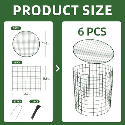 6 Sets of DIY Metal Plant Protectors from Deer, Garden Fencing Animal Barrier Size 11.8 * 12.9 inches, Mesh Plant Cage Chicken Wire Cloche for Plants with Stakes and Nylon Cables - size: 6 Sets