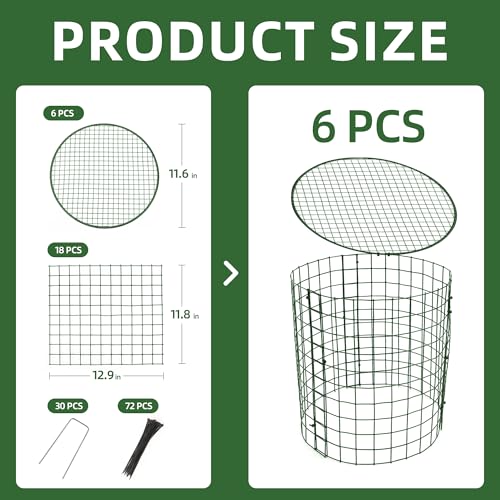 6 Sets of DIY Metal Plant Protectors from Deer, Garden Fencing Animal Barrier Size 11.8 * 12.9 inches, Mesh Plant Cage Chicken Wire Cloche for Plants with Stakes and Nylon Cables - size: 6 Sets