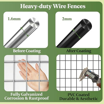 Black PVC Coated Welded Wire Fencing,2"x3" 16 Gauge,48inch H x 100ft L Garden Wire Fence Roll,2/3/4/5/6ft Tall x 50/100 ft Long Hardware Cloth Metal Mesh for Yard,Farm,Chicken,Dog,Vegetable Protection - color: Black, size: 2"x3" 48inx100ft