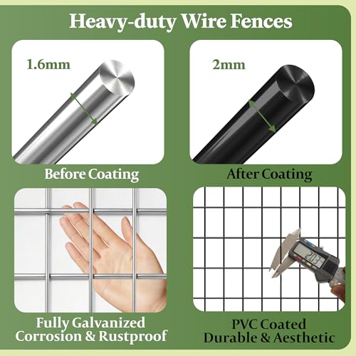 Black PVC Coated Welded Wire Fencing,2"x2" 16 Gauge,36inch H x 100ft L Garden Wire Fence Roll,2/3/4/5/6ft Tall x 50/100 ft Long Vinyl Coating Metal Wire Mesh for Yard,Farm,Dog,Vegetable Protection - color: Black, size: 2"x2" 36inx100ft