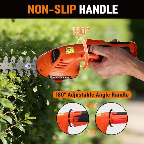 Electric Hedge Trimmer Cordless, 2-in-1 Lightweight Handheld Grass Trimmer Hedge Shears/Cutter, 8V Battery Powered Rechargeable Garden Tool for Yard, Lawn