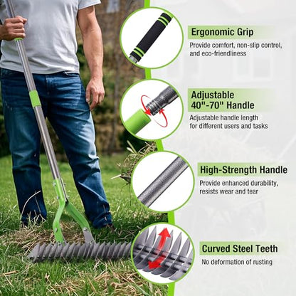 WORKPRO Thatch Rake, 15-Inch Thatching Rake with Telescoping 5FT Handle