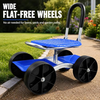 Rolling Garden Seat with Wheels, 360° Swivel Adjustable Gardening Stool - color: Blue