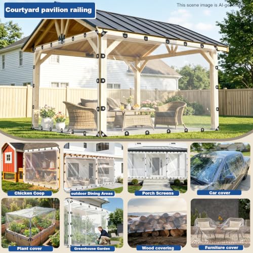 Clear Tarps 8x10 FT Heavy Duty Waterproof, 8 Mil Transparent Vinyl Tarpaulin with Grommets, Ropes, Zip Ties Reinforced Edge, Tear-Resistant, Anti-UV for Greenhouse, Patio, Garden, Porch, Pavilion. - size: 8 x 10 FT