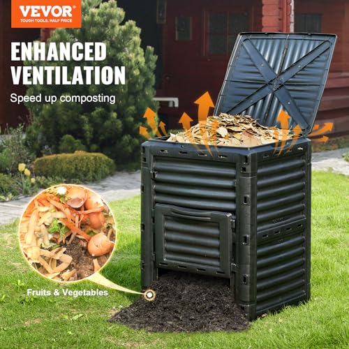 VEVOR Garden Compost Bin 80 Gal, BPA Free Composter, Large Capacity Outdoor Composting Bin with Top Lid and Bottom Door, Easy Assembling, Lightweight, Fast Creation of Fertile Soil - style: 80 Gallon