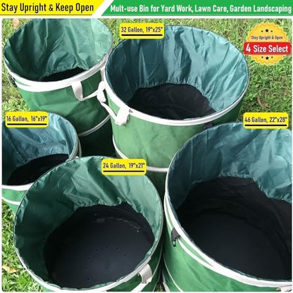 16 Gallon and 24 Gallon Collapsible Trash Can Solid Bottom for Pop-Up Trash Can,Recycling Bin,RV Camping Waste Bin,Laundry Hamper,Yard Waste Bag,Garden Debris Bag,Lawn Grass,Yard Weeds Bags,Leaf Bags - color: 16 Gal+24 Gal Green