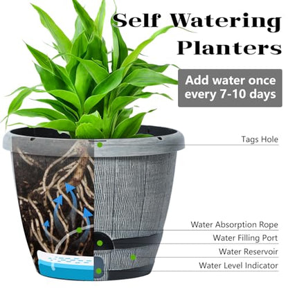 Sun-E 10" Self-Watering Whiskey Barrel Planter 3 Pack for Indoor Outdoor - color: White Wooden Grain