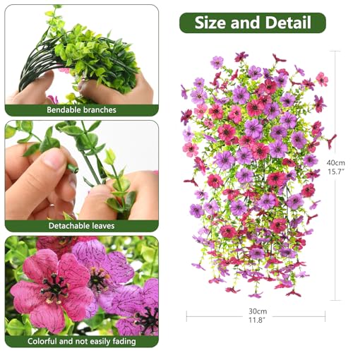 Artificial Fake Flowers Plants for Outdoor UV Resistant Summer Decoration - color: Mix Purple