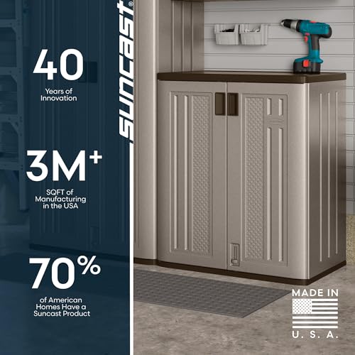 Suncast 9 Cu Ft Base Storage Cabinet, Lockable 2-Shelf Organizer, Platinum