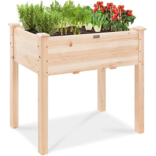 Best Choice Products 34x18x30in Raised Garden Bed, Elevated Wood Planter Box Stand for Kids, Backyard, Patio, Balcony w/Bed Liner, 150lb Capacity - Natural - color: Natural