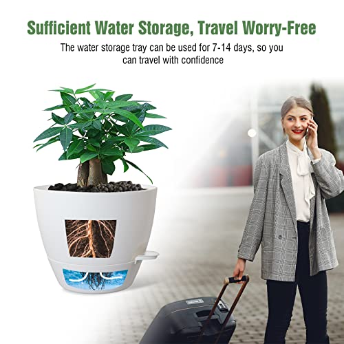 UOUZ 12inch 2Pack Large Self Watering Planters, Plastic Plant Pots with 60oZ Removable Deep Reservoir and Multi Mesh Drainage Holes for Indoor Outdoor Garden Plants and Flowers, White - color: White