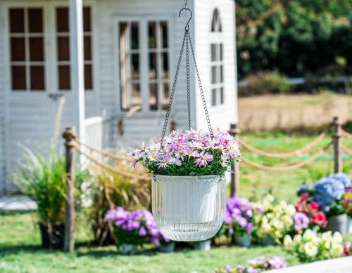 Melphoe 2 Pack Self Watering Hanging Planters Indoor Flower Pots, 8.3 Inch Outdoor Hanging Basket, Plant Hanger with 3Hooks Drainage Holes for Garden Home (White) - color: White, size: 8.3''+8.3''