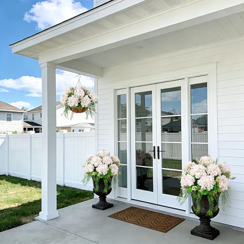 Ammyoo Artificial Hydrangea Flowers with Eucalyptus for Outdoor Decorations - color: White