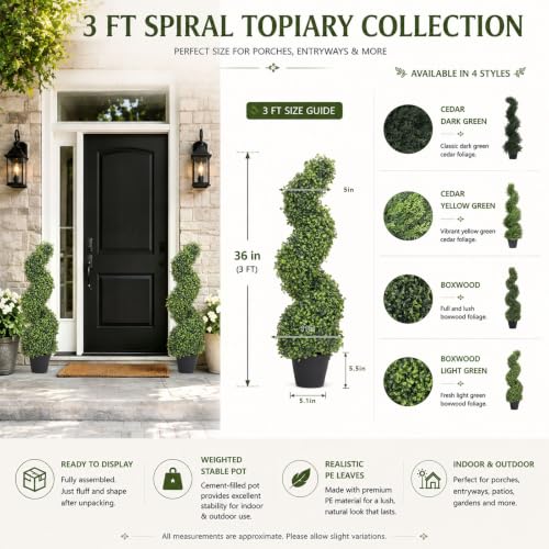 THE BLOOM TIMES 3ft Tall Spiral Topiary Trees Artificial Outdoor Set of 2 - color: Boxwood Light Green, size: 3ft
