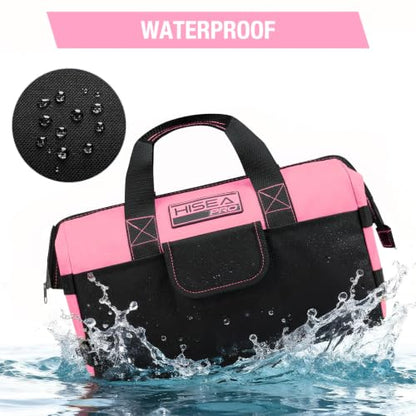HISEA 3 Pack Heavy Duty Tool Bag, 13-Inch Waterproof Tools Organizer Tote - color: Red, Yellow, Pink, size: 13 Inch