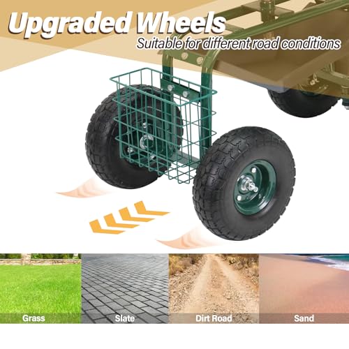 BDL Garden Cart Outdoor Rolling Garden Workseat with Wheels, Heavy Duty Garden Tool Cart with Extendable Handle and Storage for Seniors Yard Gardening Work - size: Rolling Cart