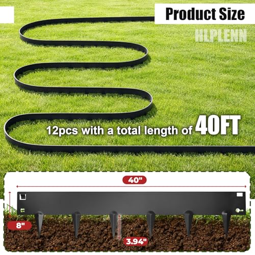 40FT-12pcs Galvanized Steel Landscape Edging, 40" x 8" Metal Garden Border, Hammer-in Lawn Edging for Landscaping, Lawn Edge for Garden, Yard & Pathway - color: Black-12pcs