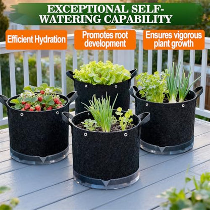 5 Pack 5 Gallon Self-Watering Grow Bags with Reservoir and Support Rings - size: 5 Gallon